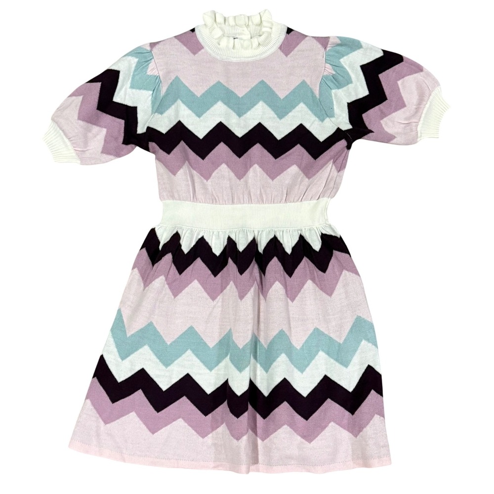 Janie and Jack Girls Size 14 Chevron Sweater Dress Purple Teal NEW